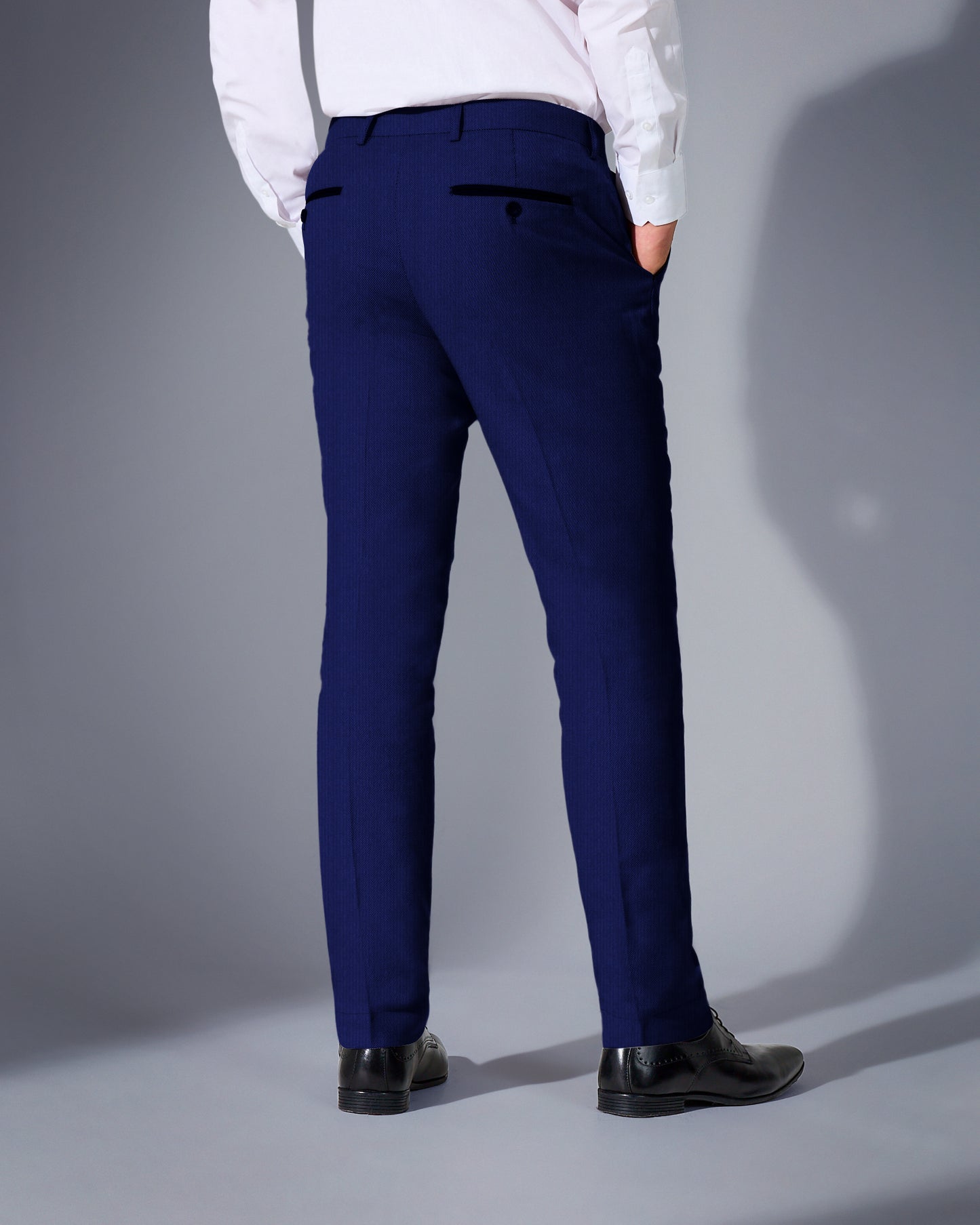 close tailored fit blue textured suit- electric blue