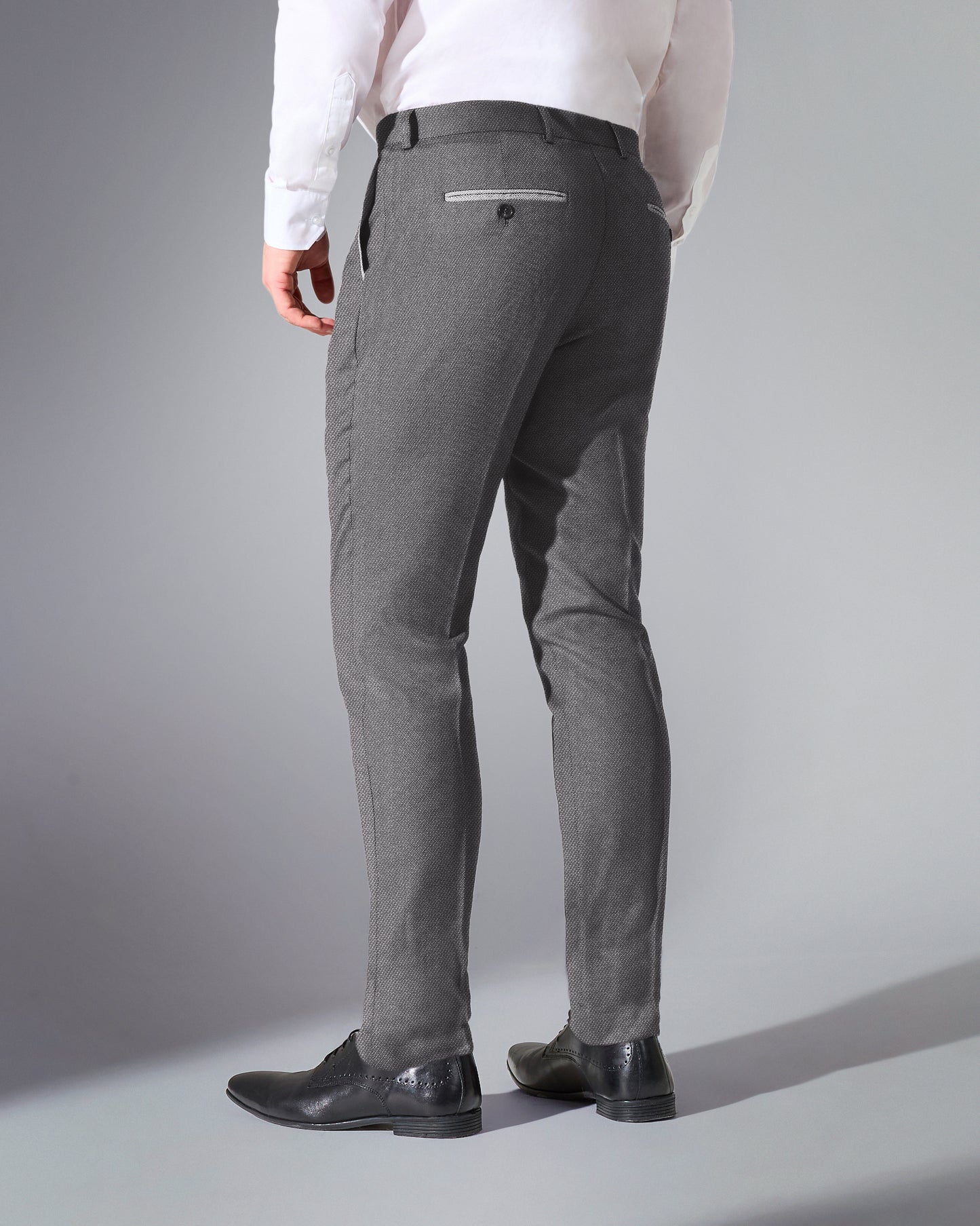 close tailored fit grey textured suit- steel grey