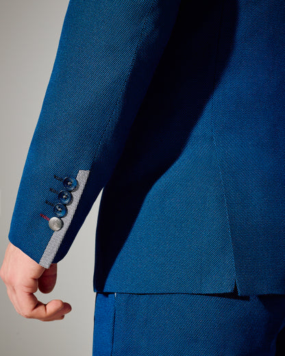 Close Tailored Fit Blue Textured Suit- Ocean Wave Blue