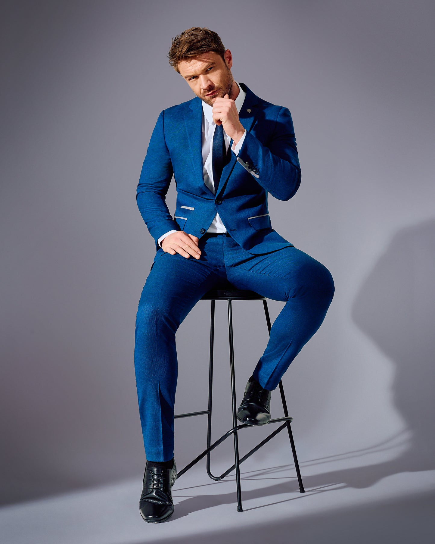 close tailored fit blue suit- ocean wave blue