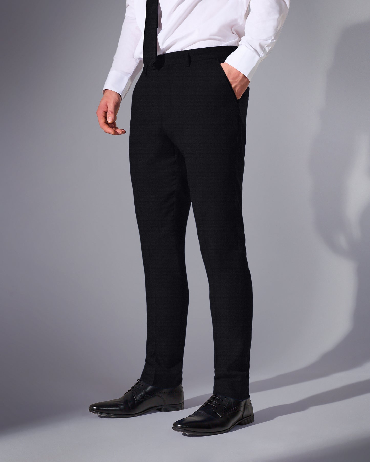 close tailored fit black suit- velvet black