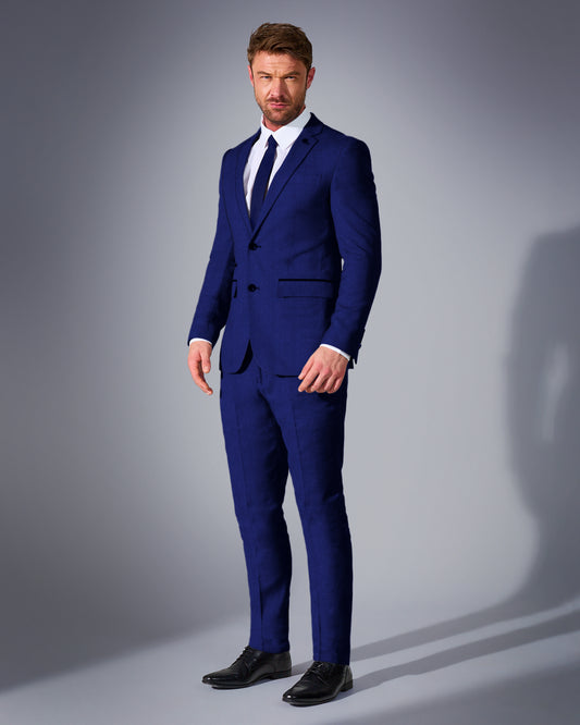 Close Tailored Fit Blue Textured Suit- Electric Blue