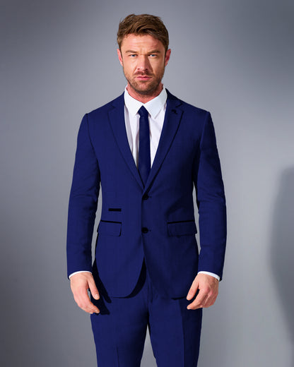 Close Tailored Fit Blue Textured Suit- Electric Blue