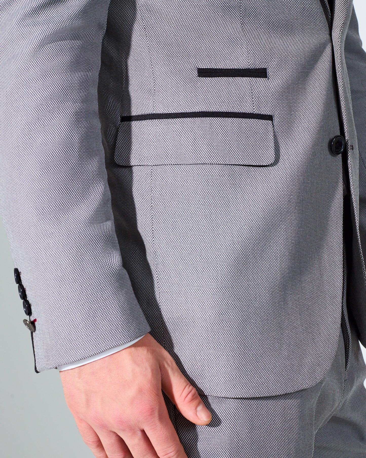 close tailored fit light grey textured suit- marble stone grey