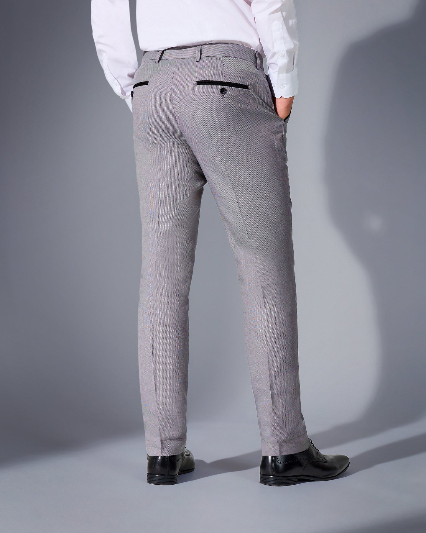 close tailored fit light grey textured suit- marble stone grey