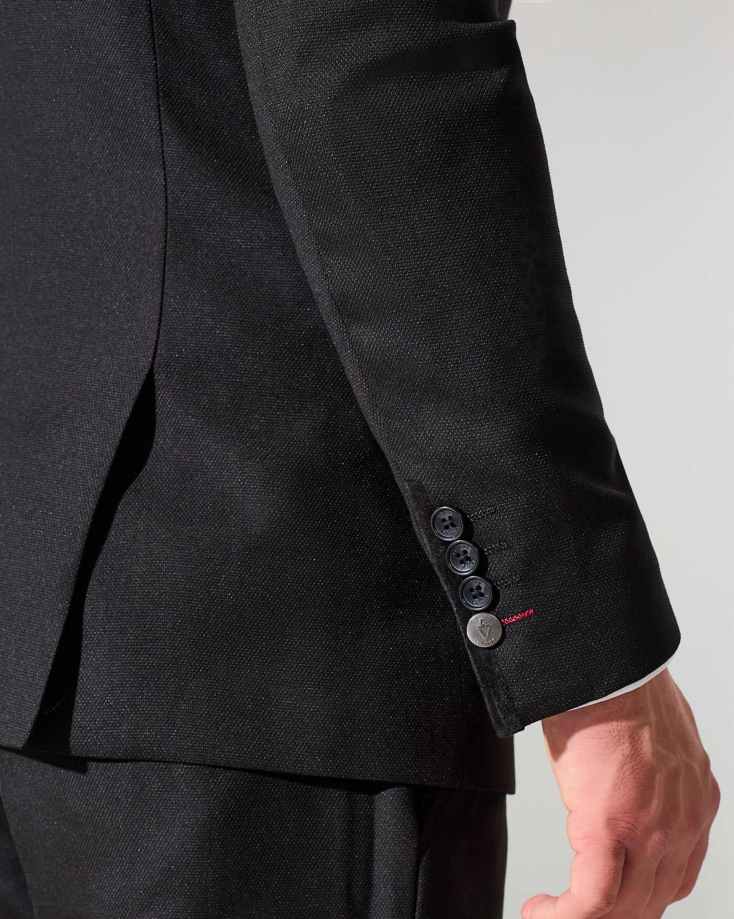 close tailored fit black textured suit- midnight black