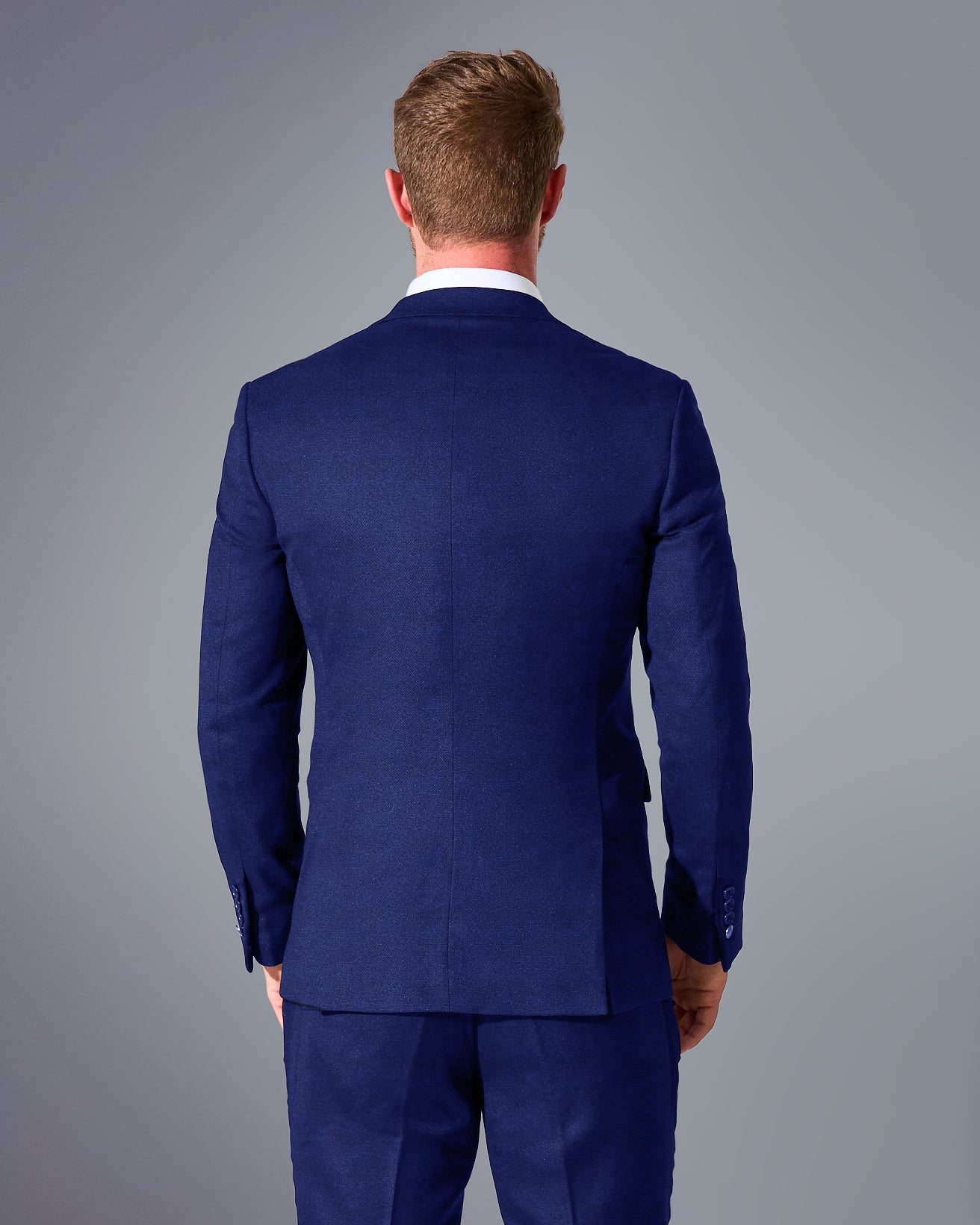 close tailored fit blue wool blend suit- cobalt blue