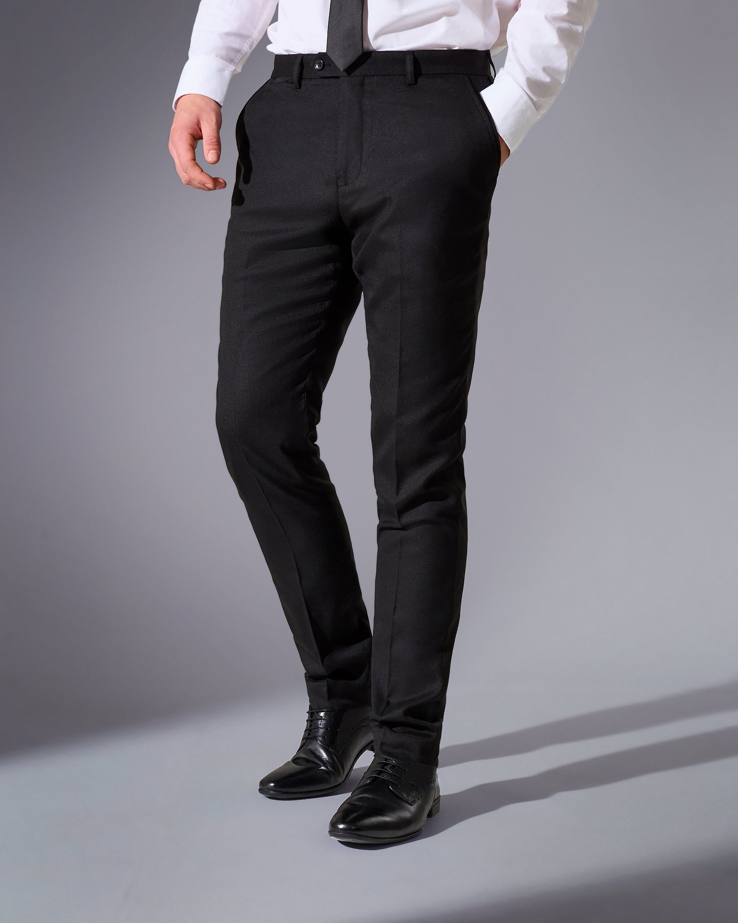 close tailored fit black textured suit- midnight black