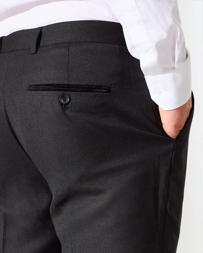 Close Tailored Fit Black Textured Suit- Midnight Black