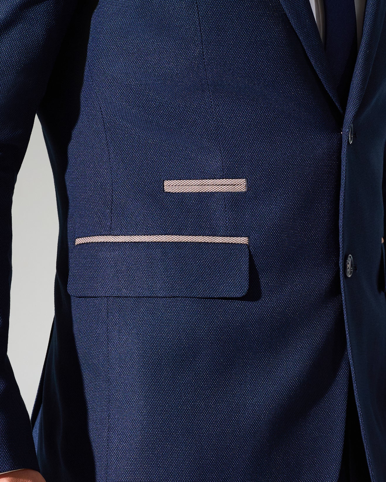 close tailored fit navy blue textured suit- royal navy blue