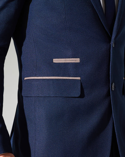 Close Tailored Fit Navy Blue Textured Suit- Royal Navy Blue