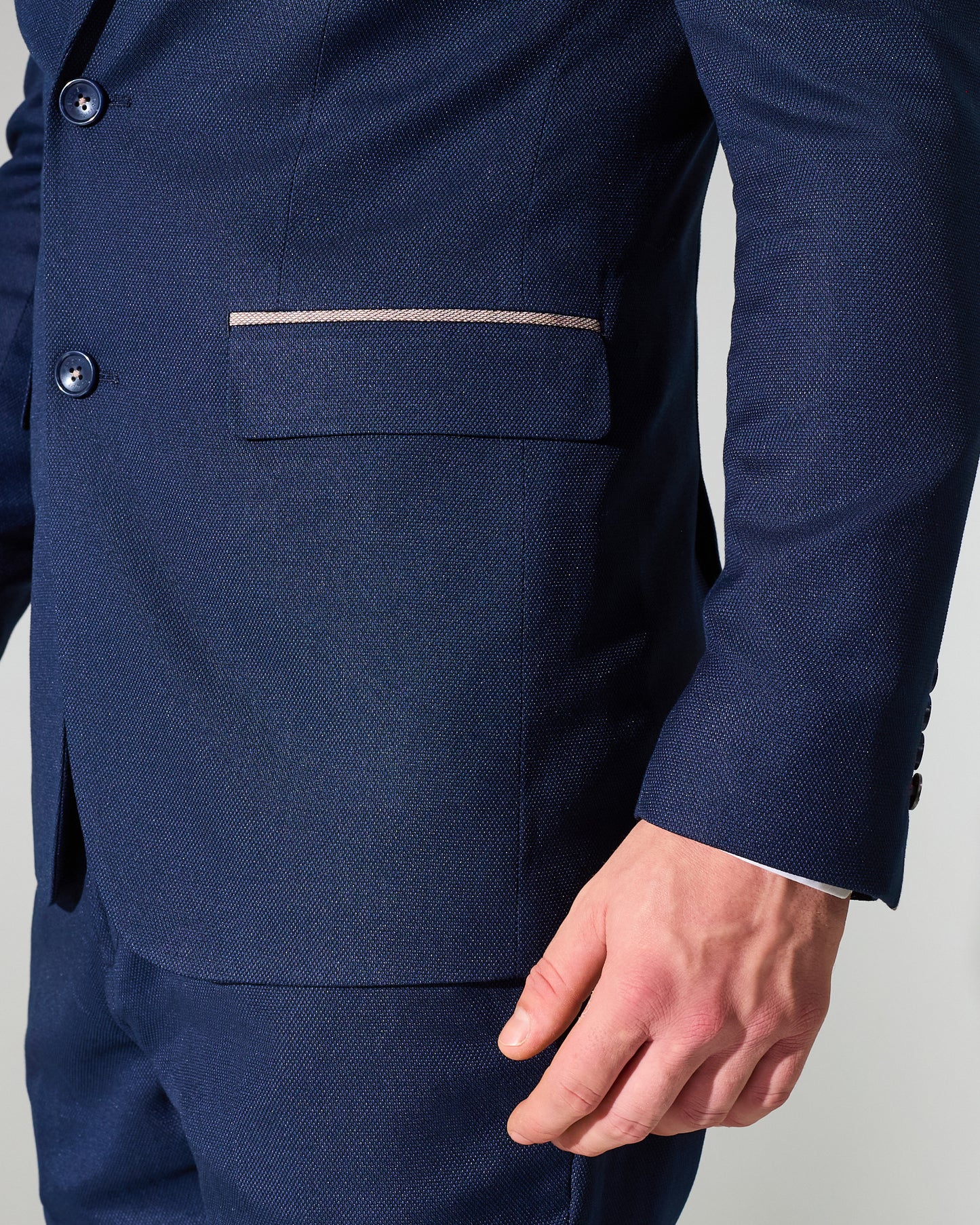 close tailored fit navy blue textured suit- royal navy blue