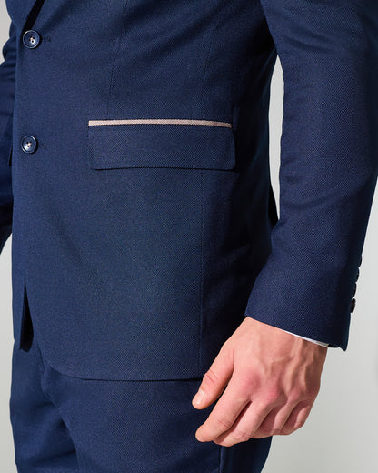 Close Tailored Fit Navy Blue Textured Suit- Royal Navy Blue