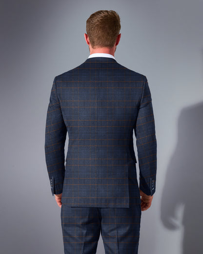 Close Tailored Fit Navy Blue Checked Suit- Window Box Blue