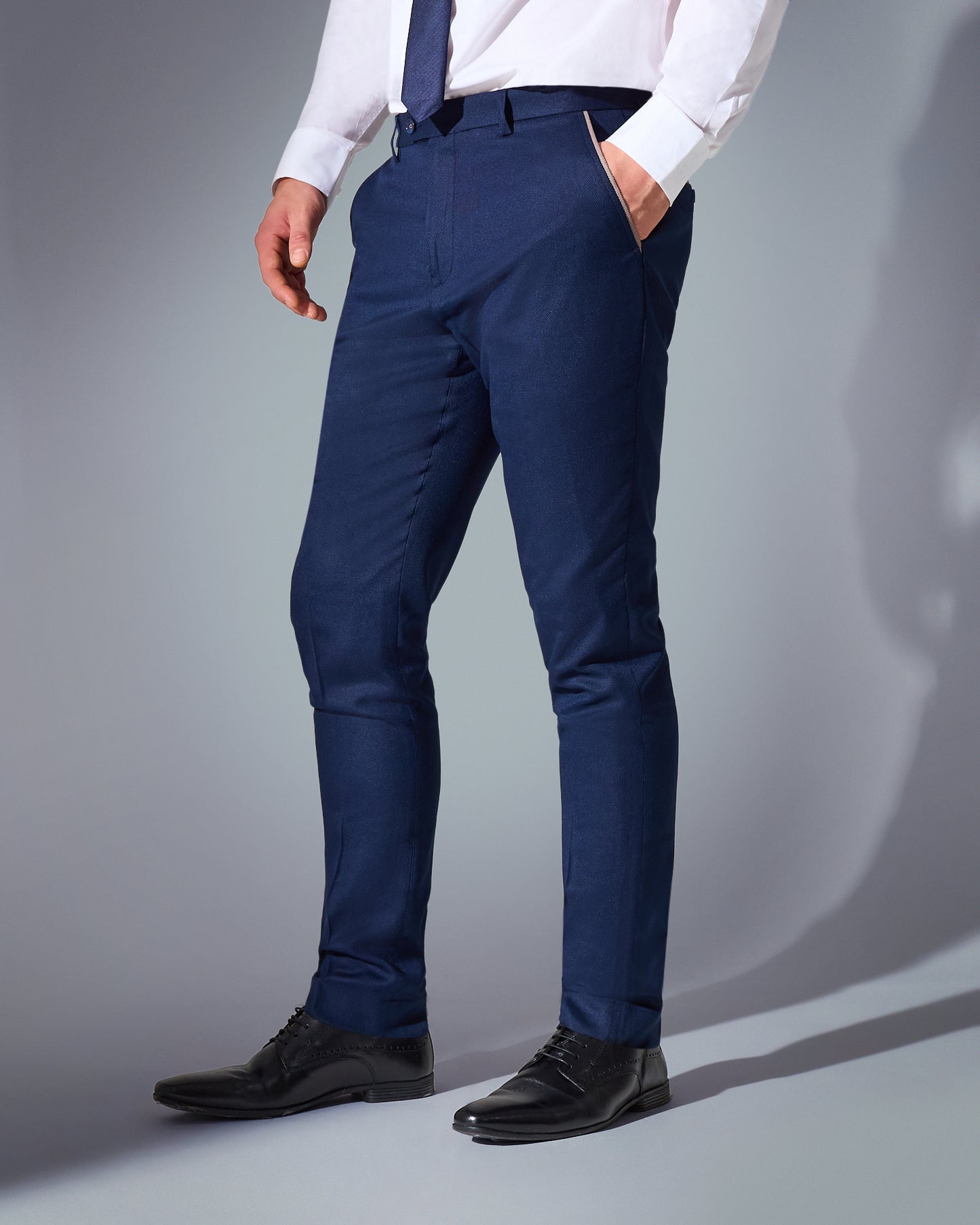 close tailored fit navy blue textured suit- royal navy blue