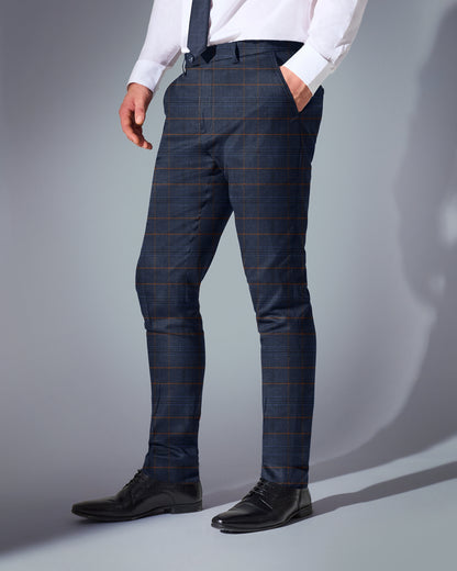 Close Tailored Fit Navy Blue Checked Suit- Window Box Blue