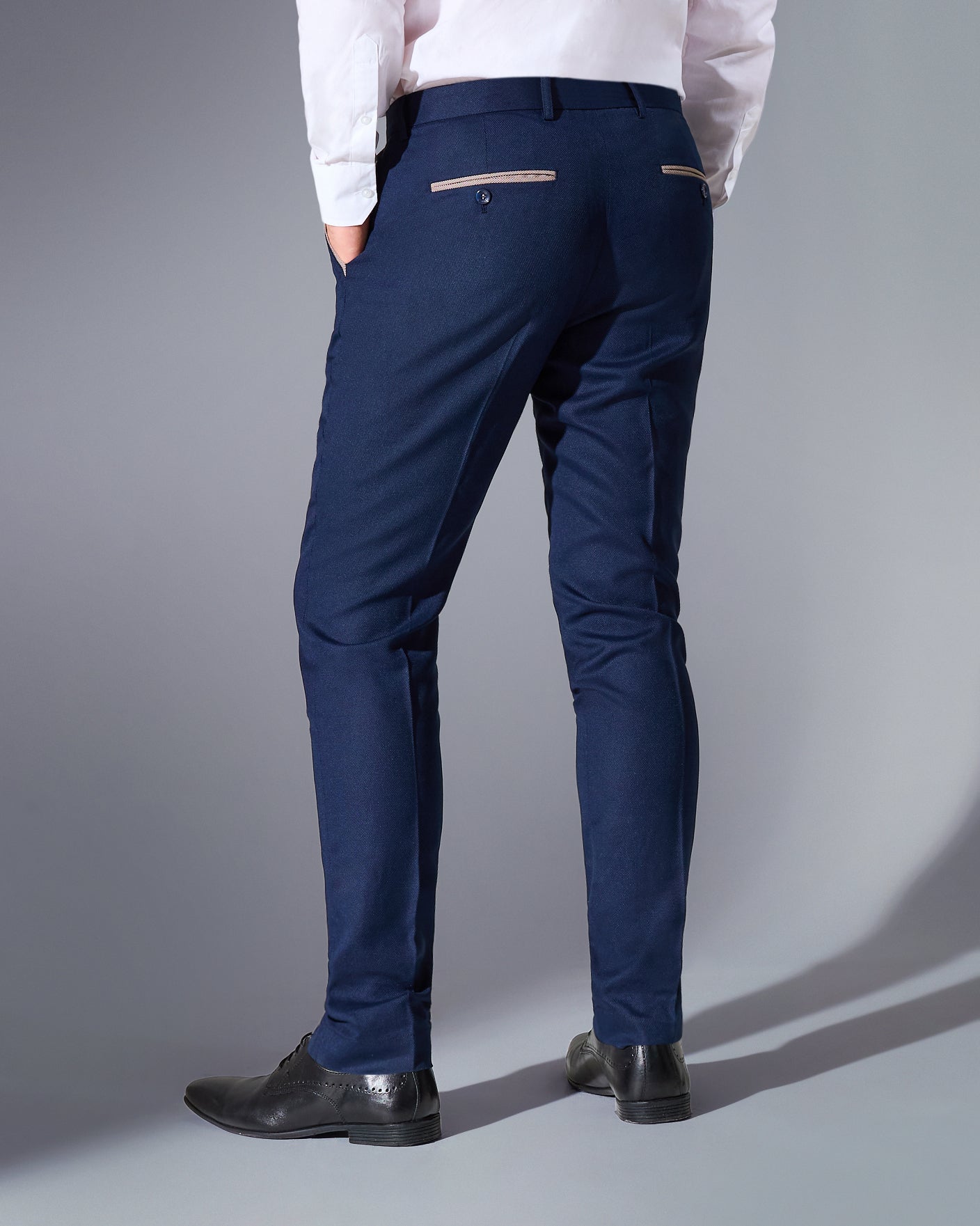 close tailored fit navy blue textured suit- royal navy blue