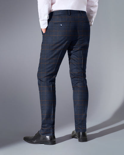 Close Tailored Fit Navy Blue Checked Suit- Window Box Blue