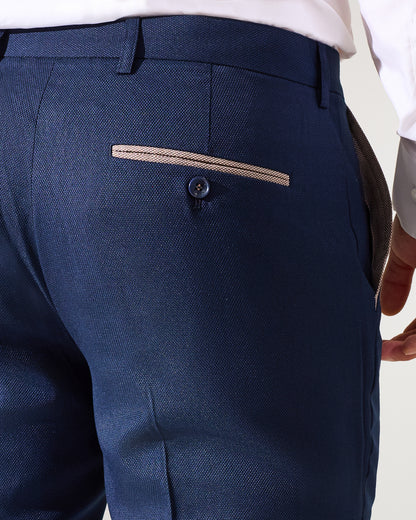 Close Tailored Fit Navy Blue Textured Suit- Royal Navy Blue