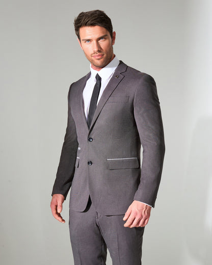 Close Tailored Fit Dark Grey Textured Suit- Hilltop Rock Grey