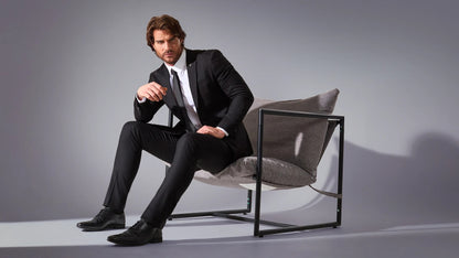 Close Tailored Fit Black Textured Suit- Midnight Black