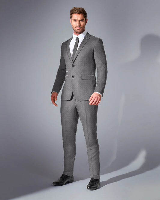Close Tailored Fit Grey Textured Suit- Steel Grey