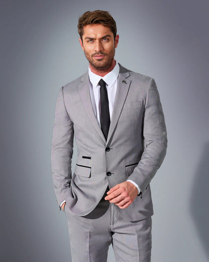 Close Tailored Fit Light Grey Textured Suit- Marble Stone Grey