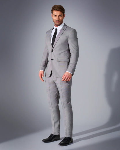 Close Tailored Fit Light Grey Textured Suit- Marble Stone Grey