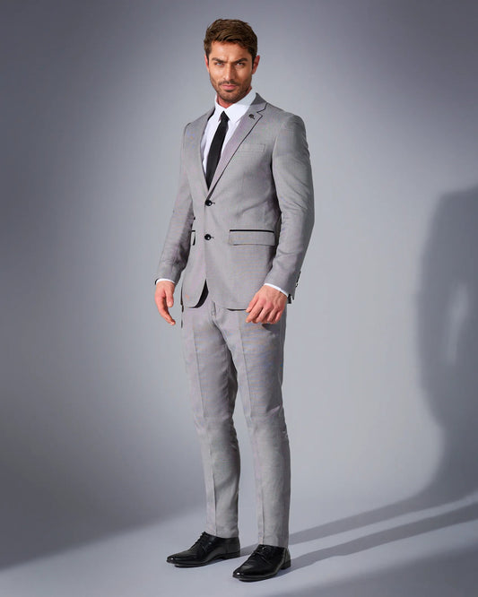 Close Tailored Fit Light Grey Textured Suit- Marble Stone Grey