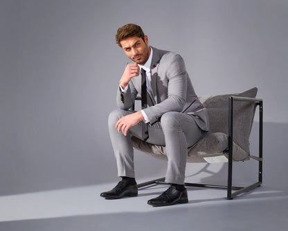 Close Tailored Fit Light Grey Textured Suit- Marble Stone Grey