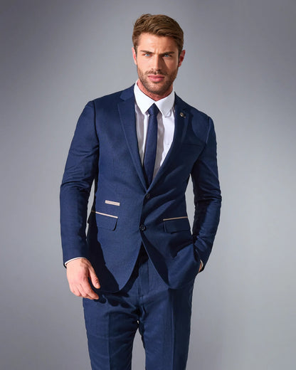 Close Tailored Fit Navy Blue Textured Suit- Royal Navy Blue